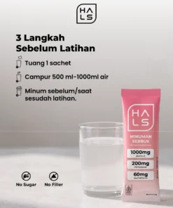 Cara minum HALS: 1 sachet dalam 500-1000 ml air